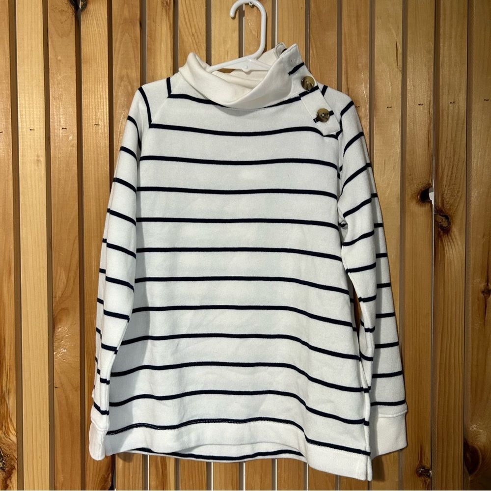 Crewcuts Girl's Striped Button Neck Tunic Sweatshirt White Coastal Casual